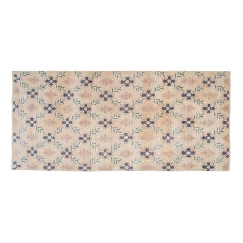 Handknotte Ecru and Gray Turkish Karapinar Runner Rug | Rugs by Vintage Pillows Store. Item made of cotton with fiber