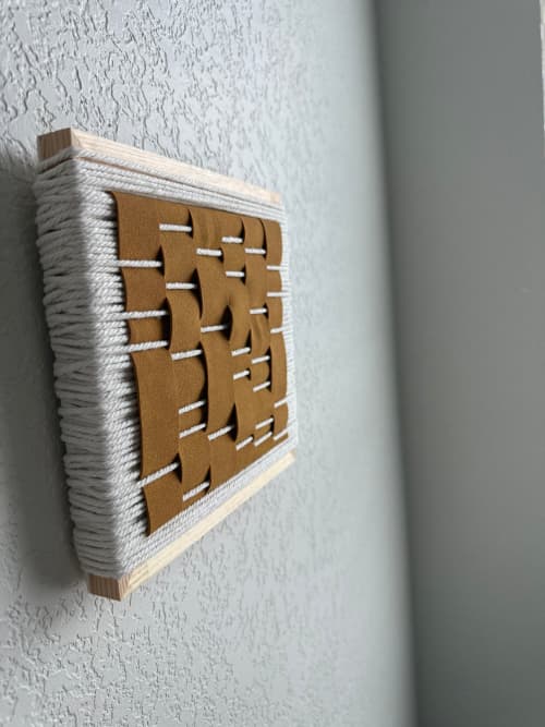 Woven Tile- Mustard Suede | Wall Sculpture in Wall Hangings by Mpwovenn Fiber Art by Mindy Pantuso