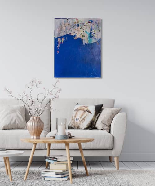 Blue Horizon Original Painting on Canvas | Mixed Media by Jessalin Beutler. Item composed of canvas and paper in coastal style