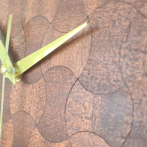 Wood Wall Clock, Marquetry Decor, Silent Scandinavian Design, Brass Hands | Decorative Objects by Vesta Corte
