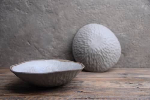 STC open pasta bowl "TEXTURED" - organic natural shape stone | Dinnerware by Laima Ceramics. Item composed of stoneware in minimalism style