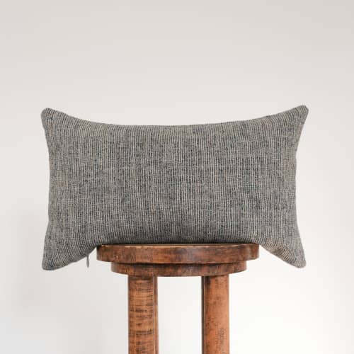 Navy & Natural Woven Linen Lumbar 12x20 | Pillows by Vantage Design