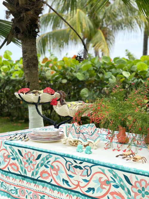 Aqua Tablecloth | Linens & Bedding by OSLÉ HOME DECOR. Item made of fabric