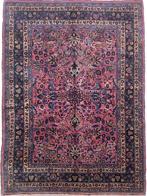 Rare Size w/ PLUM-BLUSH Blooming Botanical w/ Peacock Blues | Area Rug in Rugs by The Loom House. Item made of fabric with fiber