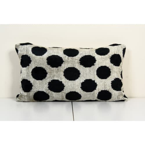 Black Ikat Velvet Pillow Cover, Ethnic Polka Dot Velvet | Cushion in Pillows by Vintage Pillows Store. Item made of cotton