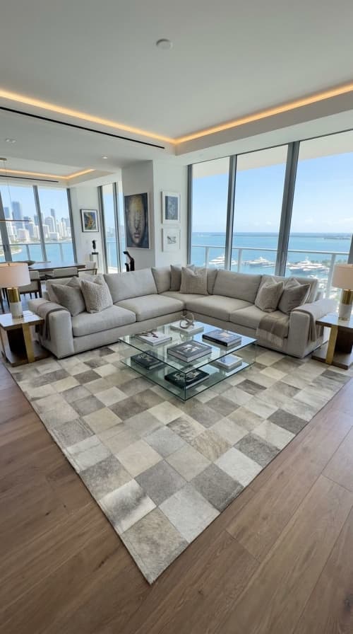 Artisan Handmade Leather Area Rug. Gray Color  | 8 X 10 Ft | Rugs by KAYMANTA | Luxury Rug Makers