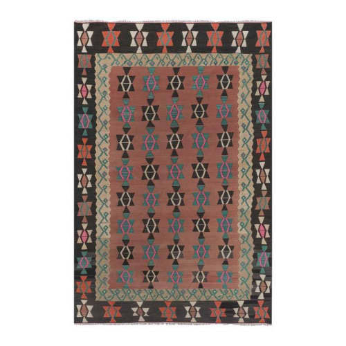 70s Vibrant Colors Striped Design Turkish Kilim Rug | Area Rug in Rugs by Vintage Pillows Store