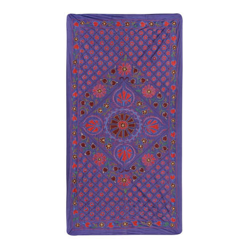 Silk Purple Suzani Table Runner, Colourful Suzani Wall Hangi | Tablecloth in Linens & Bedding by Vintage Pillows Store