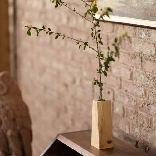 Cypress and Glass Vase | Facet Flower Vase | Vases & Vessels by Alabama Sawyer. Item composed of wood and glass