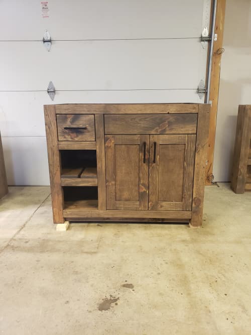 Model #1012 - Custom Single Sink Bathroom Vanity | Countertop in Furniture by Limitless Woodworking. Item made of maple wood works with mid century modern & contemporary style
