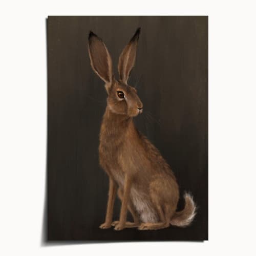 Earthy Woodland Hare Art Print, Brown Sepia Rabbit Wall Art | Prints in Paintings by The Ugly Cat Studio