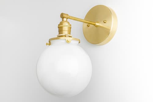 Opal Globe Sconce - Bathroom Lighting - Model No. 1077 | Sconces by Peared Creation. Item composed of brass