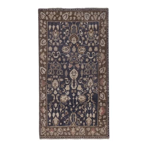 Handmade Floral Vintage Turkish Karapinar Rug 4'3''x7'2'' | Area Rug in Rugs by Vintage Pillows Store. Item composed of cotton and fiber