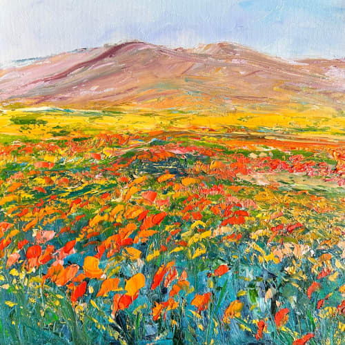 California Flower Field | Oil And Acrylic Painting in Paintings by Checa Art. Item made of canvas