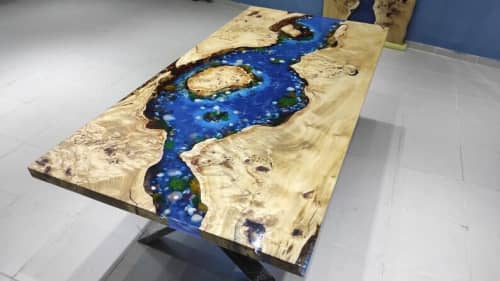 Living edge dining table, Ocean Sea epoxy resin table | Tables by LuxuryEpoxyFurniture. Item made of wood with synthetic