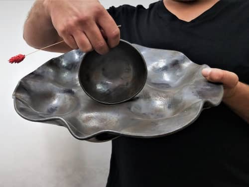 Black Ceramic Seder Plate Set for Passover | Platter in Serveware by YomYom