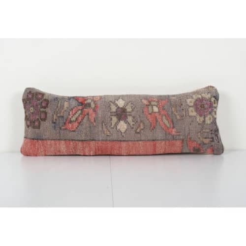 Turkish Floral Carpet Lumbar Rug Pillow, Anatolian Green Han | Cushion in Pillows by Vintage Pillows Store