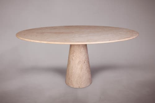 Solitary Cone Travertine Oval Dining Table | Tables by HamamDecor LLC