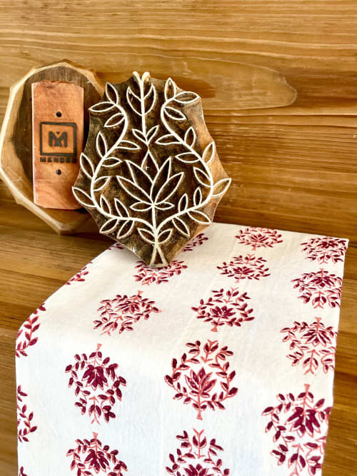 Block Gift Set - Wooden Block & Lotus Berry Tea Towel | Linens & Bedding by Mended. Item composed of cotton and fiber