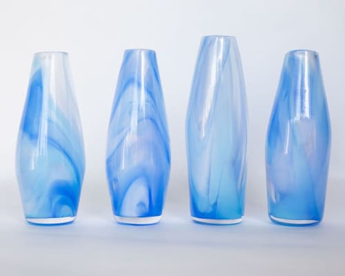 Glass Blown Blue Crush Tie-Dyed Pencil Vase | Vases & Vessels by Maria Ida Designs. Item made of glass