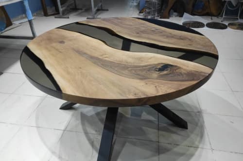 Diameter Smoke Gray Walnut Round Epoxy Coffee table | Dining Table in Tables by LuxuryEpoxyFurniture. Item made of wood & synthetic