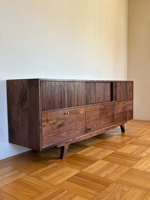 Wood Media Cabinet with Sliding Doors & Brass: The Palisade | Storage by Handhold Studio