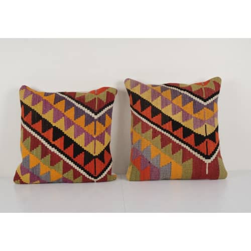 Pair Square Handwoven Kilim Pillow | Sham in Linens & Bedding by Vintage Pillows Store. Item composed of cotton and fiber