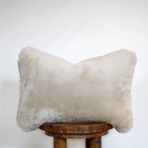 Ivory Sheepskin Hide Lumbar Pillow 12x18 | Pillows by Vantage Design