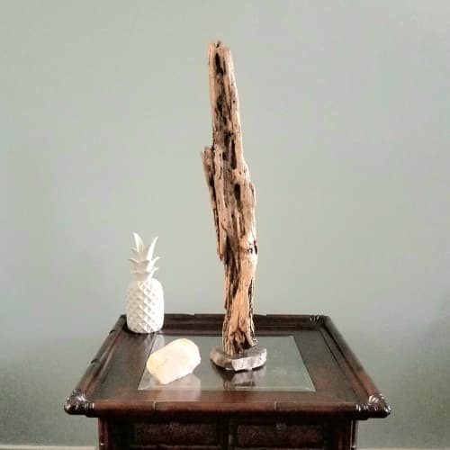 Driftwood Sculpture "Earned Stripes" with Marble Base | Sculptures by Sculptured By Nature  By John Walker. Item composed of wood and marble in minimalism style