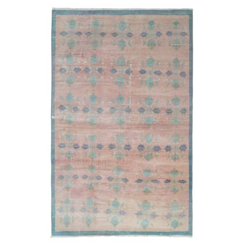 Distressed Oushak Carpet, Decorative Soft Colors Rug | Area Rug in Rugs by Vintage Pillows Store. Item made of cotton with fiber