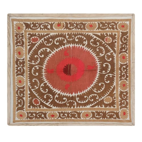 Uzbek Hand Embroidery Faded Suzani Tablecloth. Samarkand Wal | Linens & Bedding by Vintage Pillows Store