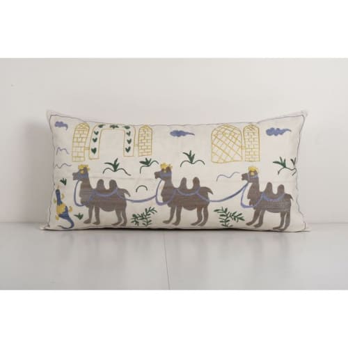 Vintage Oversize Suzani Pillow Cover with Camel Motifs, Anim | Cushion in Pillows by Vintage Pillows Store