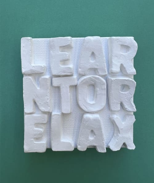 Learn To Relax 4" x 4" | Mixed Media in Paintings by Emeline Tate. Item composed of canvas & synthetic