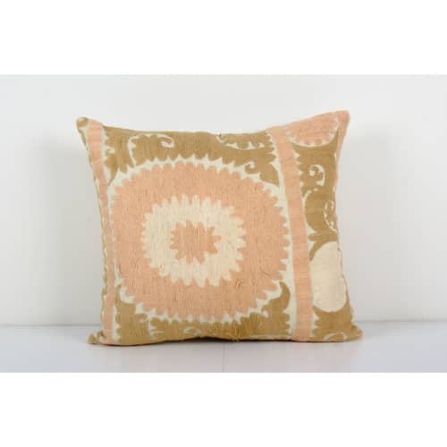 Uzbek Faded Beige Suzani Cushion Cover, Square Suzani Pillow | Pillows by Vintage Pillows Store