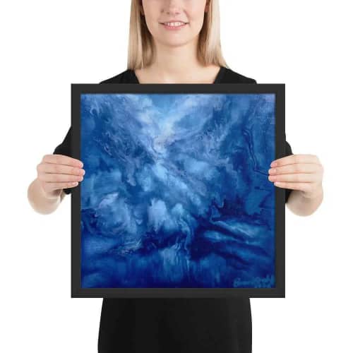 Framed Print - Thunder - Fluid Abstract Blue Storm Drama | Work by Eman's Gallery