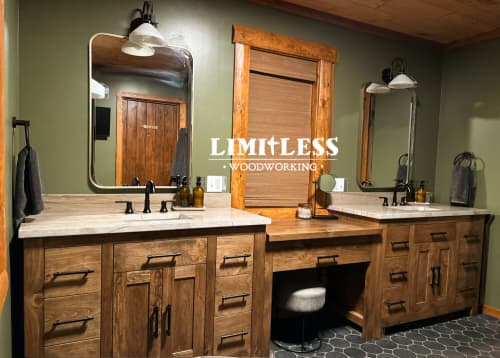 MODEL 1098 - Custom Double Sink Bathroom Vanity | Countertop in Furniture by Limitless Woodworking. Item composed of wood & marble compatible with mid century modern and contemporary style