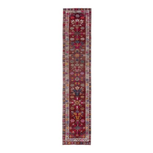 1960s Vintage Turkish Hand-Knotted Herki Runner - Hallway Ca | Runner Rug in Rugs by Vintage Pillows Store. Item made of cotton & fiber