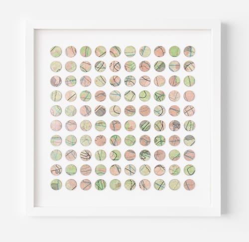 One Hundred London Infrastructure Pink and Green Map Dots Collage | Paintings by Amelia Coward