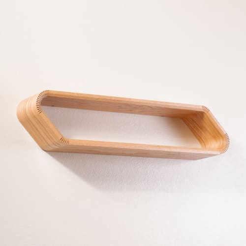 Mid Century Modern Floating Shelf: Bentwood 2-Tier Wall Shelves | Shelving in Storage by Spacecraft Furnishing. Item composed of oak wood in mid century modern or contemporary style