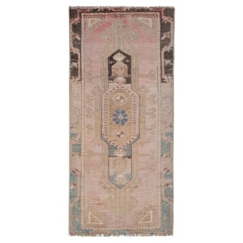 Distressed Small Turkish Oushak Rug - Doormat 1'8" X 3'4" | Area Rug in Rugs by Vintage Pillows Store. Item composed of cotton & fiber