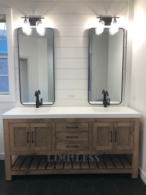 MODEL 1014 - Custom Double Sink Bathroom Vanity | Countertop in Furniture by Limitless Woodworking. Item made of maple wood works with mid century modern & contemporary style