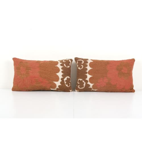 Turkish Suzani Cushion Cover, Set Suzani Lumbar Pillow | Sham in Linens & Bedding by Vintage Pillows Store. Item composed of cotton