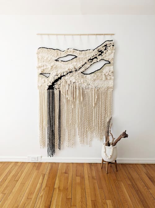 Extra Large Woven Wall Hanging 'EDELWEISS' | Tapestry in Wall Hangings by Damaris Kovach. Item made of wool with fiber works with boho & contemporary style