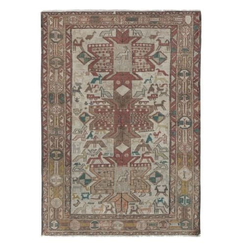 nimal Patterned Kilim Rug, Kids Room Embroidered Soumak | Runner Rug in Rugs by Vintage Pillows Store. Item composed of wool & fiber