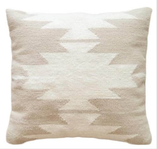 Beige Cleo Handwoven Wool Decorative Throw Pillow Cover | Cushion in Pillows by Mumo Toronto. Item composed of fabric