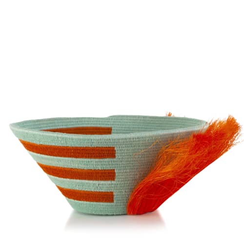 plume large basket aqua | Serveware by Charlie Sprout. Item composed of fabric