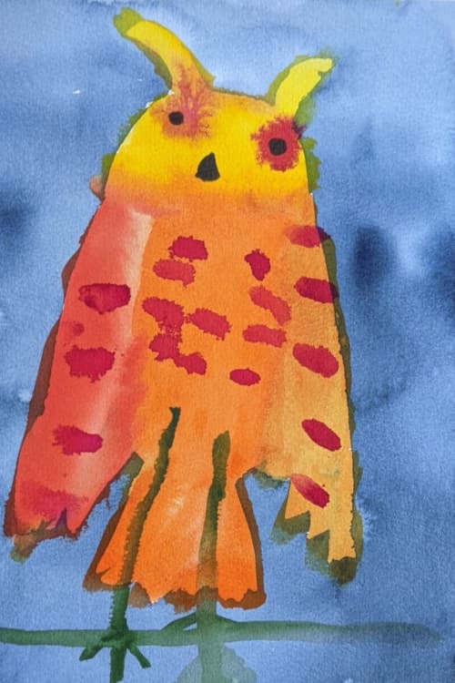 Orange Owl - Original Watercolor | Watercolor Painting in Paintings by Rita Winkler - My Art, My Shop -by Rita ... Where Every Stroke Speaks of Joy and Inclusion. Item made of paper works with contemporary & modern style