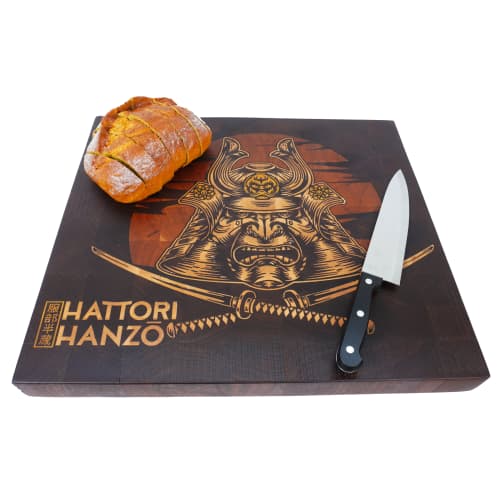 Walnut End Grain Cutting Board with Hattori Hanzo Inlay | Serving Board in Serveware by Red Tail Boards