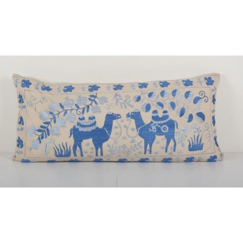 Extra Long Animal Motif Suzani Pillow, Vintage Embroidered | Sham in Linens & Bedding by Vintage Pillows Store. Item composed of cotton