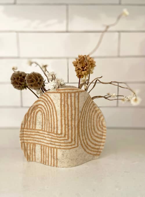 Vase Sleeve Merino Wool Felt 'Rake' Bamboo Small | Vases & Vessels by Lorraine Tuson